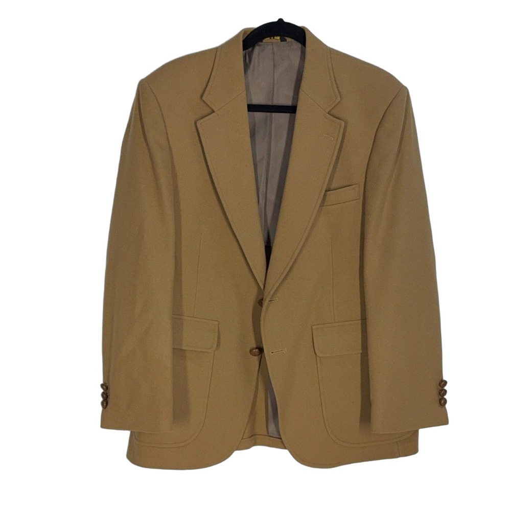 Stafford Men's Blazer Regular Wool Knit Solid Beige Button Lined Casual Workwear